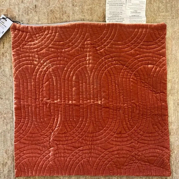 NWT West Elm Velvet Quilted Pillow Cover - Coral - Picture 4 of 4